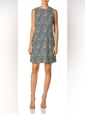Tommy Hilfiger Sleeveless Paisley Shift Dress in Blue and Black